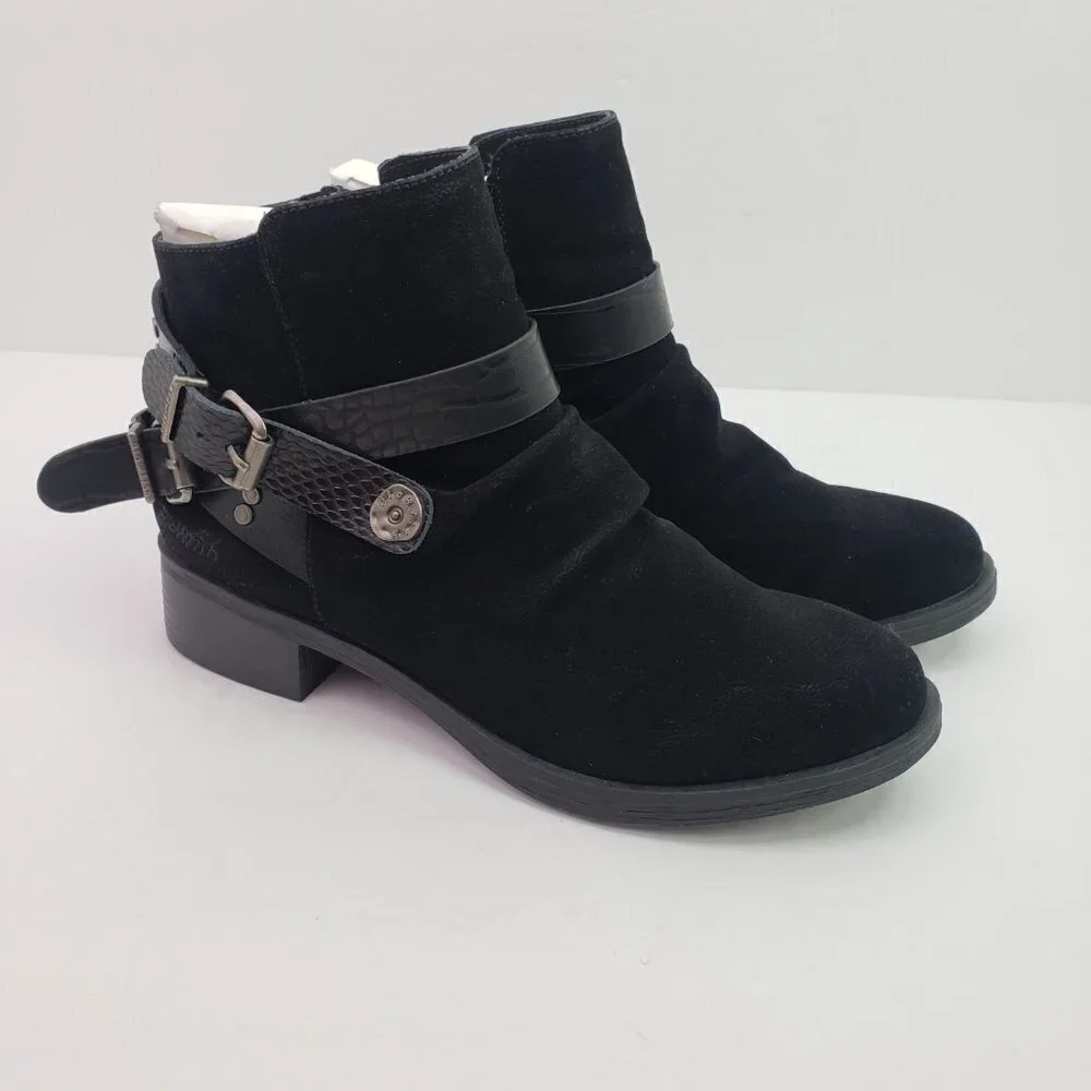 Blowfish Malibu Vegan Womens Size 6.5 Black Side Zip Strappy Ankle Bootie Boots